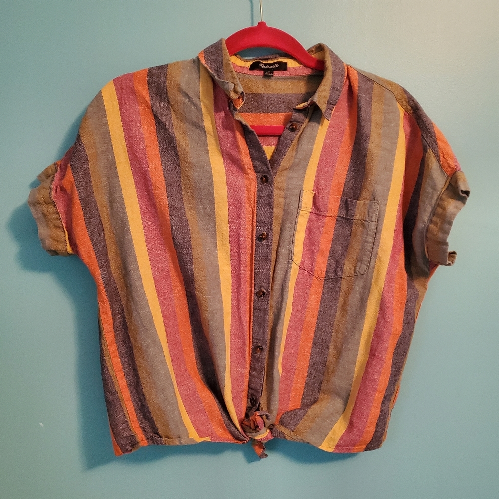 Madewell Tie-Front Shirt in Rainbow Stripe